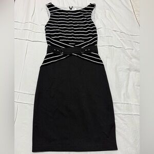 White House Black Market Striped Black and White Midi Dress- Size 0